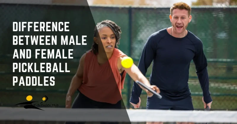Man and woman in competitive pickleball match with standard paddles