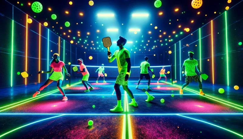 players playing glow in the dark pickleball
