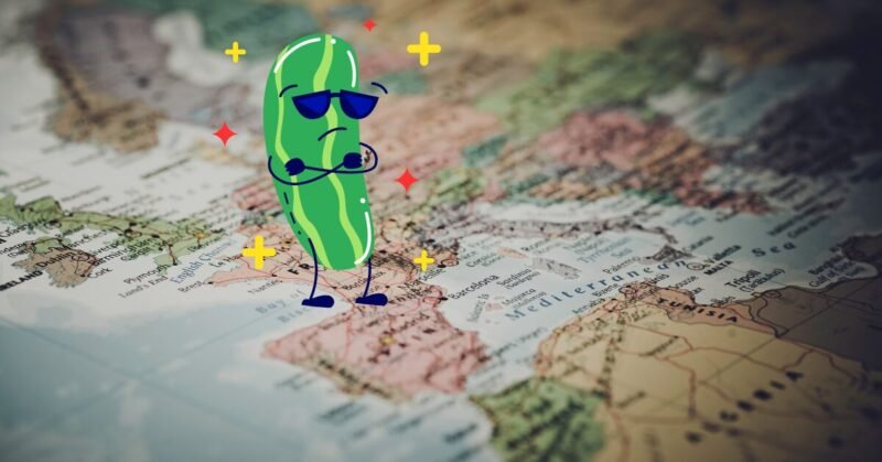 a green pickle on the map choosing destination for pickleball vocation