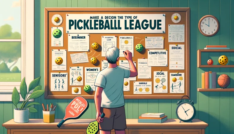 a player choosing the type of pickleball league to join one of them
