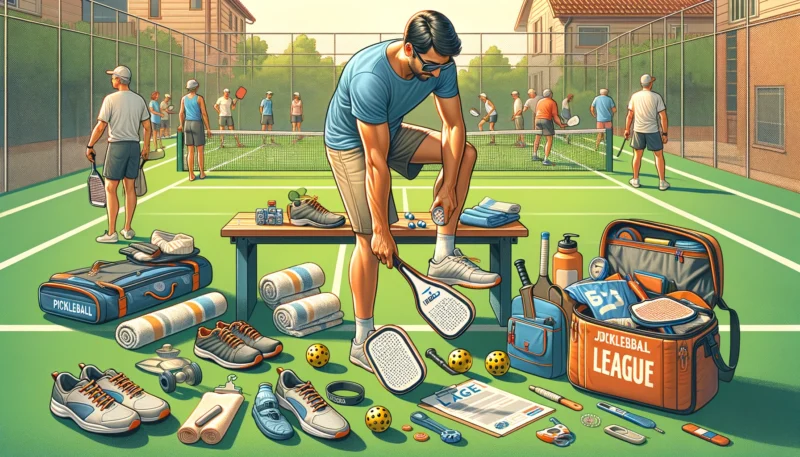 a player preparing the and gathering gears to join pickleball league
