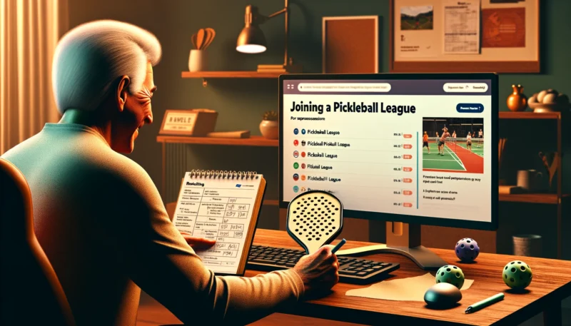 an old white hair main researching on computer about pickleball league joining